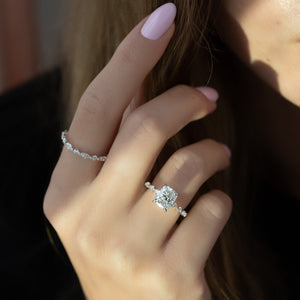 The Lindsey Set With A 1.5 Carat Elongated Cushion Moissanite