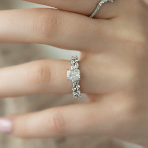 The Lindsey Set With A 1.5 Carat Elongated Cushion Moissanite