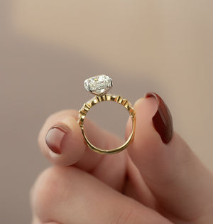 The Lindsey Set With A 4 Carat Elongated Cushion Moissanite