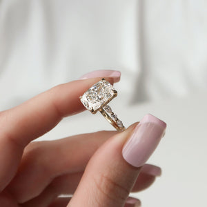 The Lindsey Set With A 4 Carat Elongated Cushion Moissanite