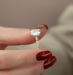 The Lindsey Set With A 4 Carat Elongated Cushion Moissanite