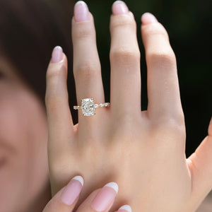 The Lindsey Set With A 4 Carat Elongated Cushion Moissanite