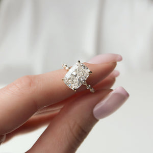 The Lindsey Set With A 4 Carat Elongated Cushion Moissanite