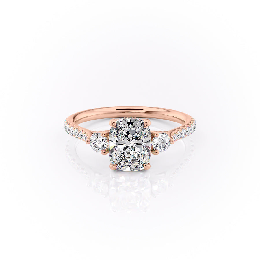 The Pave Lia Set With A 2.5 Carat Elongated Cushion Lab Diamond