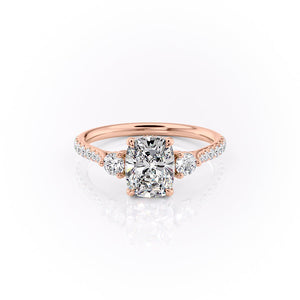 The Pave Lia Set With A 2.5 Carat Elongated Cushion Lab Diamond