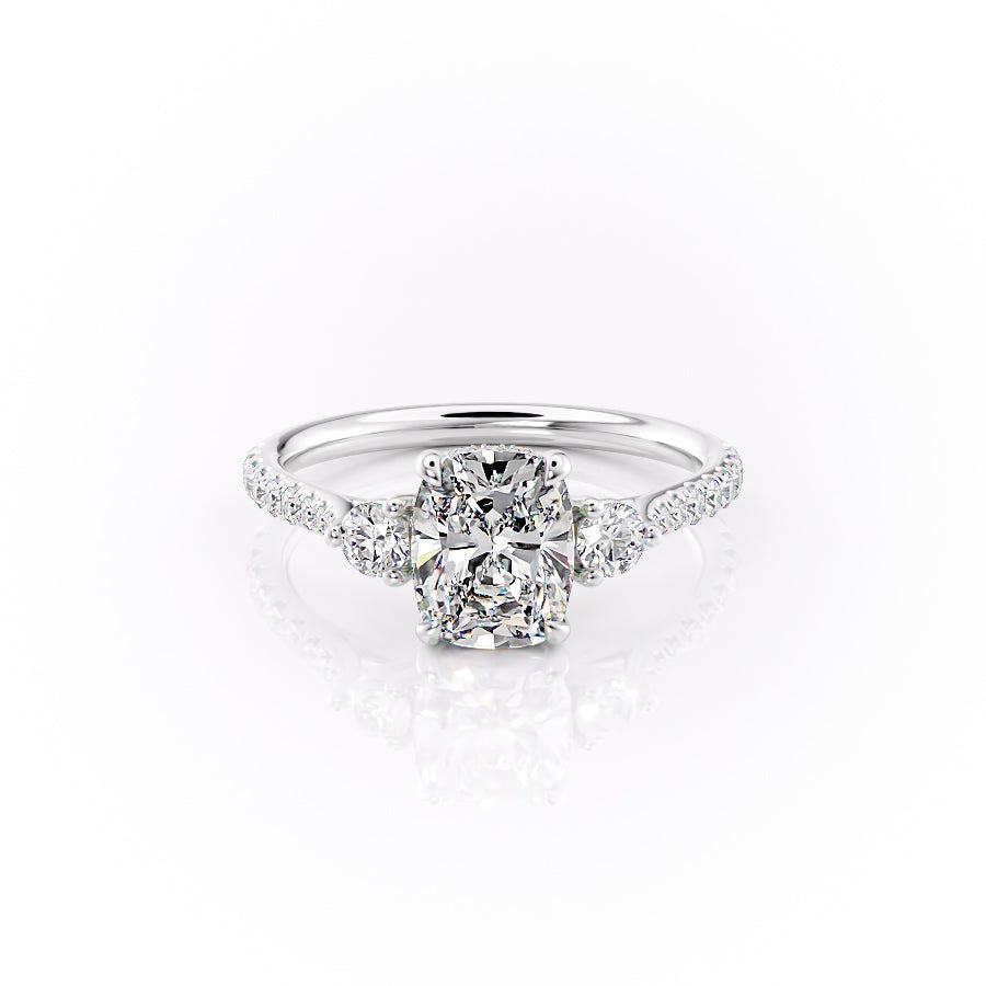 The Pave Lia Set With A 5 Carat Elongated Cushion Moissanite