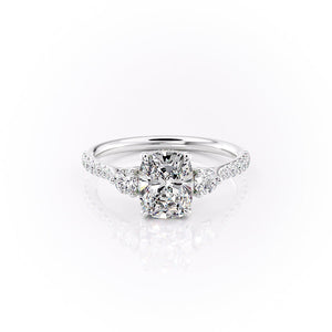 The Pave Lia Set With A 3 Carat Elongated Cushion Moissanite
