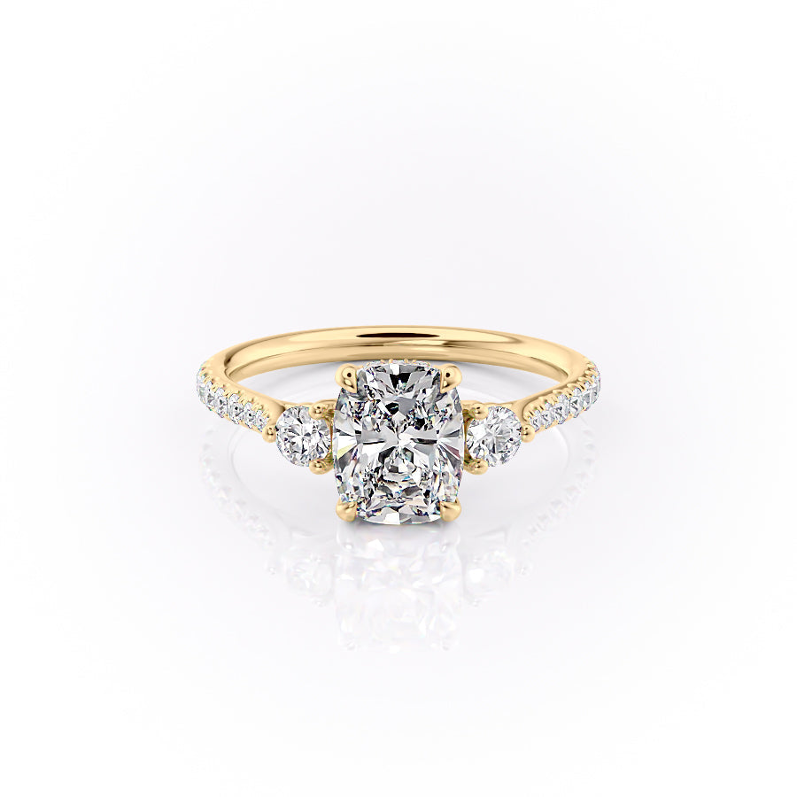 The Pave Lia Set With A 5 Carat Elongated Cushion Moissanite