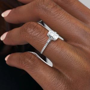 The Liv Set With A 2.5 Carat Elongated Cushion Moissanite