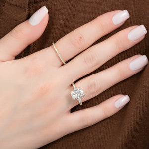 The Liv Set With A 2.5 Carat Elongated Cushion Moissanite