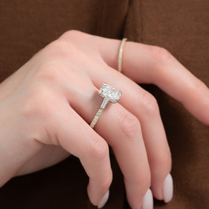 The Liv Set With A 2.5 Carat Elongated Cushion Moissanite