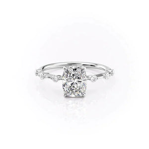 The Hidden Halo Penelope Set With A 3.5 Carat Elongated Cushion Moissanite