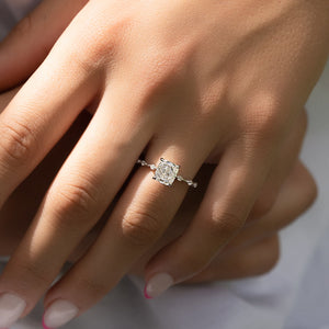 The Penelope Set With A 3.5 Carat Elongated Cushion Moissanite