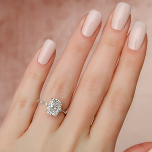 The Penelope Set With A 3.5 Carat Elongated Cushion Moissanite