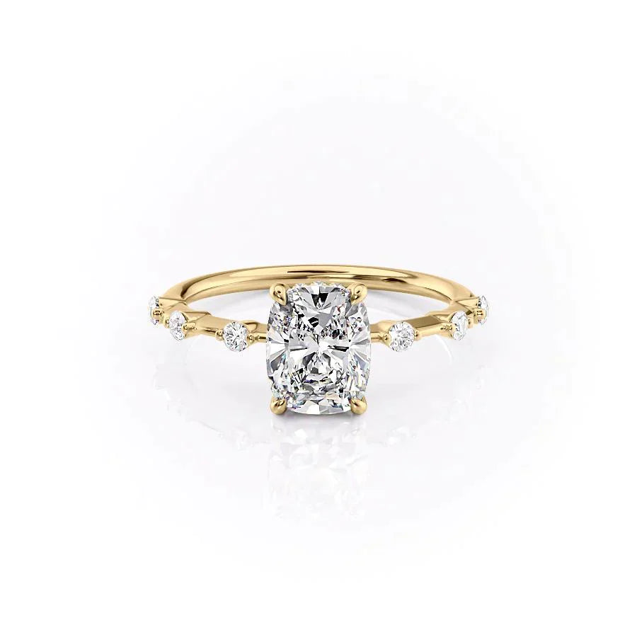 The Hidden Halo Penelope Set With A 4.5 Carat Elongated Cushion Moissanite