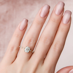The Hidden Halo Penelope Set With A 1.5 Carat Elongated Cushion Moissanite