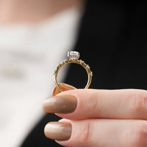 The Hidden Halo Penelope Set With A 1.5 Carat Elongated Cushion Moissanite