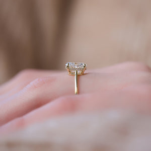 The Maia Set With A 3 Carat Elongated Cushion Moissanite