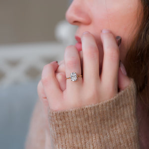 The Maia Set With A 3 Carat Elongated Cushion Moissanite