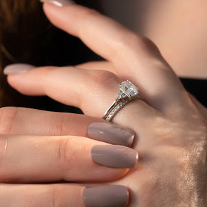 The Scarlett Set With A 2 Carat Elongated Cushion Lab Diamond
