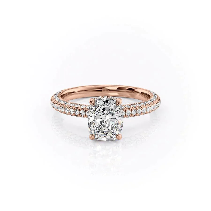 The Celine Set With A 4 Carat Elongated Cushion Moissanite