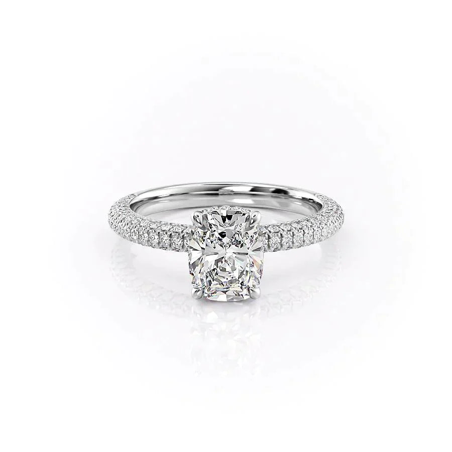 The Celine Set With A 2 Carat Elongated Cushion Moissanite