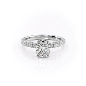 The Celine Set With A 3 Carat Elongated Cushion Moissanite