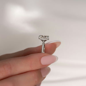 The Celine Set With A 5 Carat Elongated Cushion Moissanite