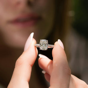 The Celine Set With A 5 Carat Elongated Cushion Moissanite