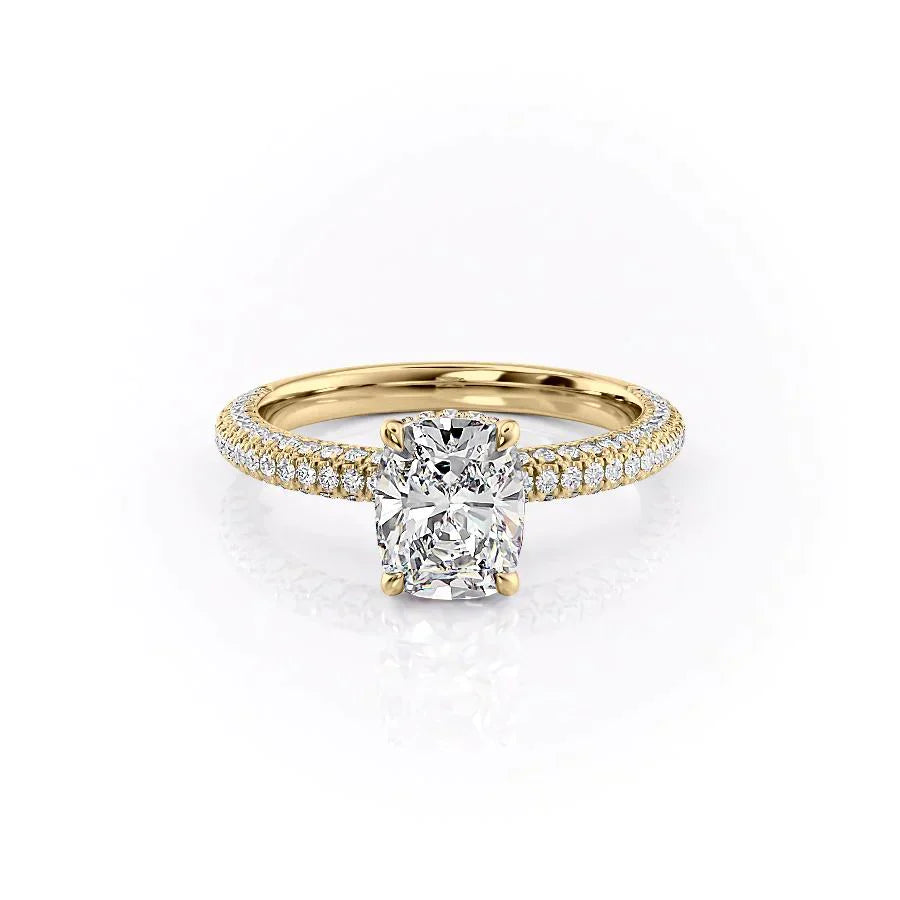 The Celine Set With A 2.5 Carat Elongated Cushion Lab Diamond