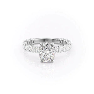 The Adelle Set With A 2.5 Carat Elongated Cushion Moissanite