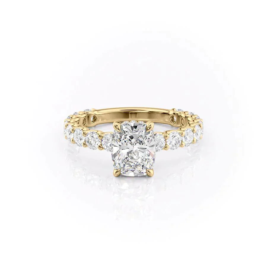 The Adelle Set With A 5 Carat Elongated Cushion Moissanite