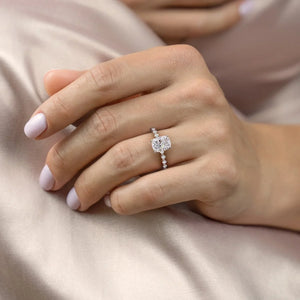 The Khloe Set With A 3.5 Carat Elongated Cushion Moissanite