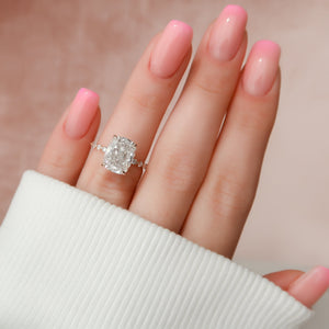 The Khloe Set With A 3 Carat Elongated Cushion Moissanite