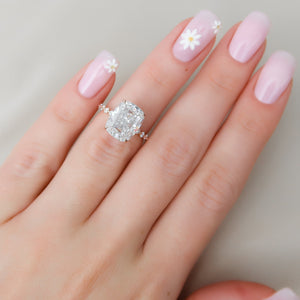 The Khloe Set With A 3 Carat Elongated Cushion Moissanite