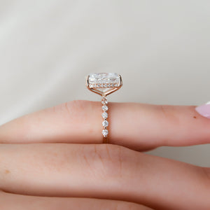 The Khloe Set With A 3 Carat Elongated Cushion Moissanite