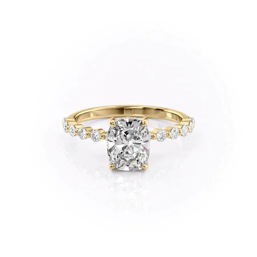 The Khloe Set With A 2.5 Carat Elongated Cushion Lab Diamond