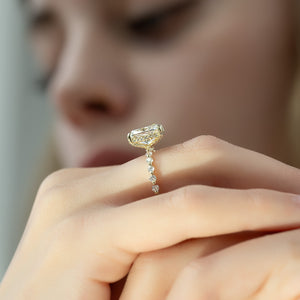 The Khloe Set With A 2 Carat Elongated Cushion Moissanite