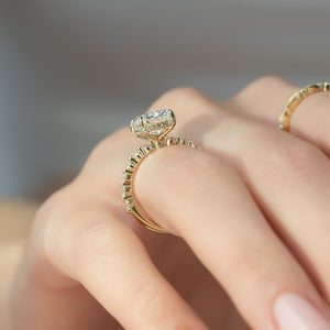 The Khloe Set With A 2 Carat Elongated Cushion Moissanite
