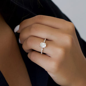 The Khloe Set With A 2 Carat Elongated Cushion Moissanite