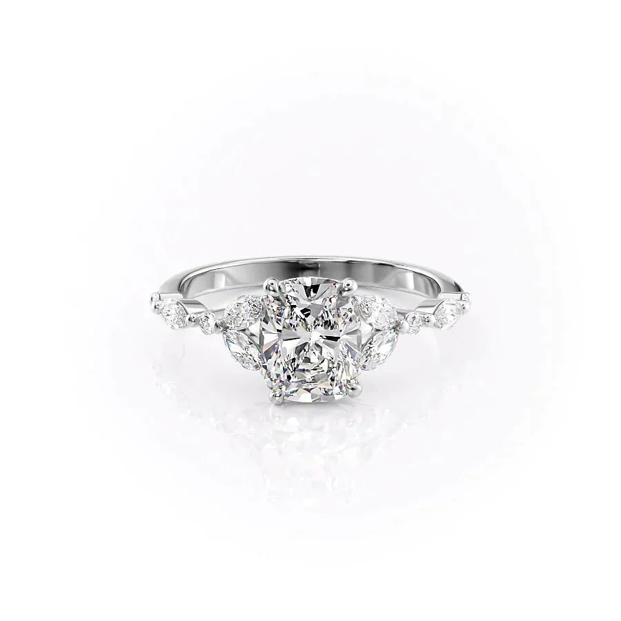 The Chelsea Set With A 3.5 Carat Elongated Cushion Moissanite
