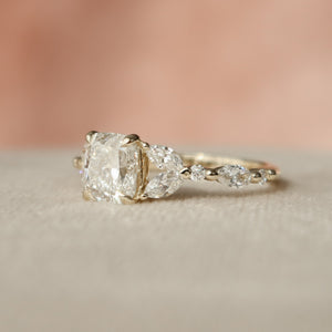The Chelsea Set With A 4 Carat Elongated Cushion Moissanite