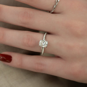 The Stacey Set With A 1.5 Carat Elongated Cushion Lab Diamond