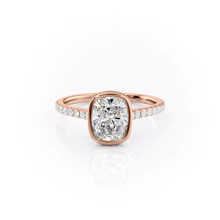 The Pave Charlotte Set With A 1.5 Carat Elongated Cushion Moissanite