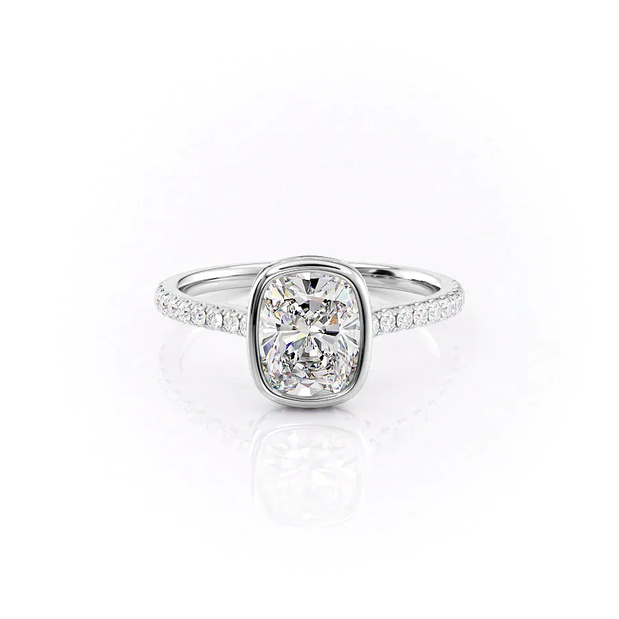 The Pave Charlotte Set With A 2.5 Carat Elongated Cushion Lab Diamond