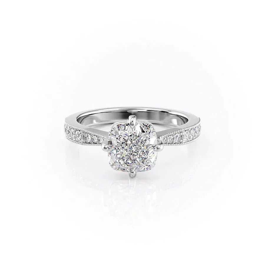 The Rebecca Set With A 2.5 Carat Cushion Moissanite