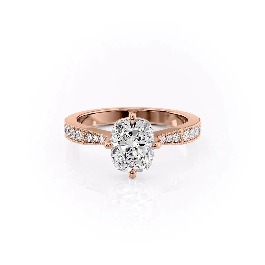 The Rebecca Set With A 4.5 Carat Elongated Cushion Moissanite