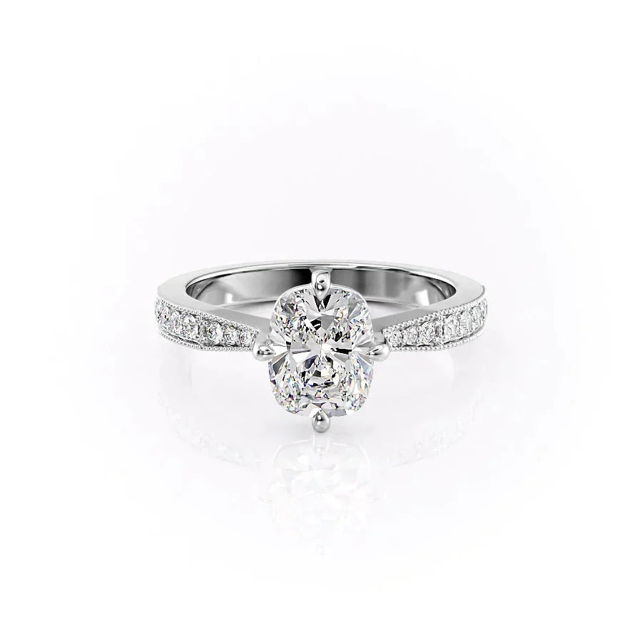 The Rebecca Set With A 3 Carat Elongated Cushion Moissanite
