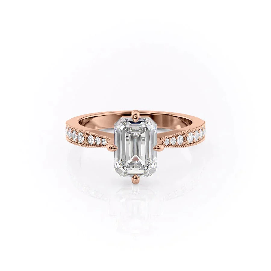 The Rebecca Set With A 3.5 Carat Emerald Moissanite