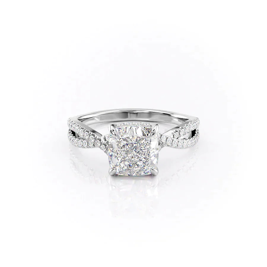 The Angelina Set With A 1.5 Carat Cushion Moissanite